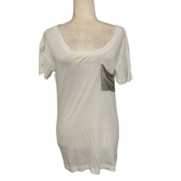 Hi-line Madewell Womens Solid White Silver Pocket Short Sleeve Top T Shirt Xs - Picture 1 of 5
